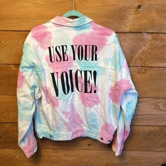 Levi's Tie Dye‎ Denim Trucker Jacket Pink Blue White Cotton Rainbow Tab SmUnisex - Picture 5 of 10